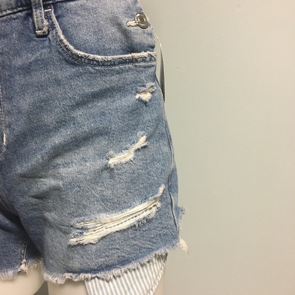 H&M Distressed Blue Denim Overall Jean Shorts - Picture 5 of 12